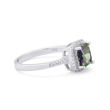 Art Deco Princess Cut Simulated Rainbow CZ Wedding Ring 925 Sterling Silver